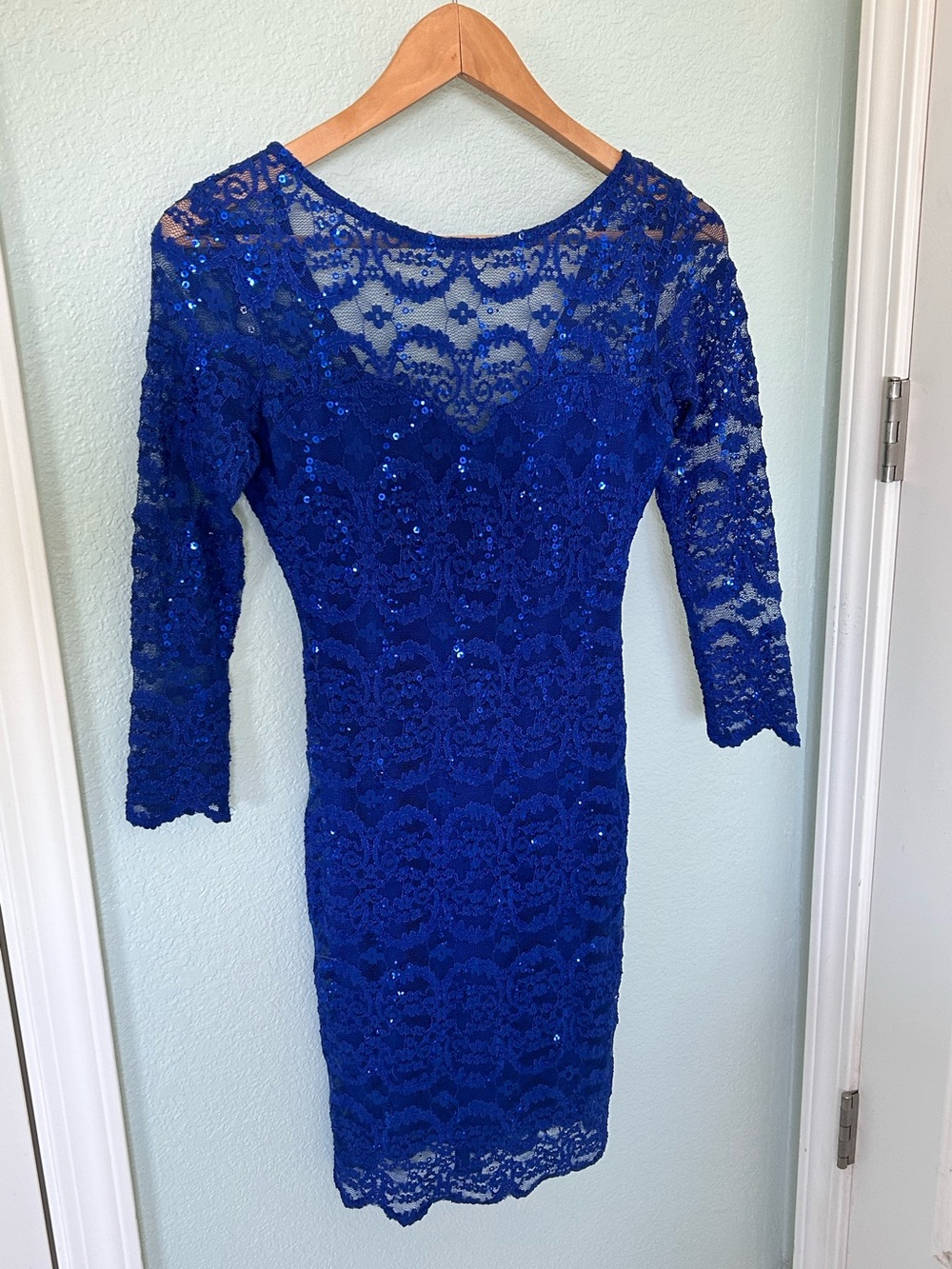 Jump Royal Blue Lace Sequin Sheath Dress